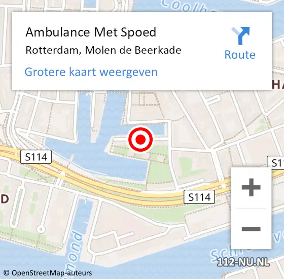 Locatie op kaart van de 112 melding: Ambulance Met Spoed Naar Rotterdam, Molen de Beerkade op 25 september 2016 16:05