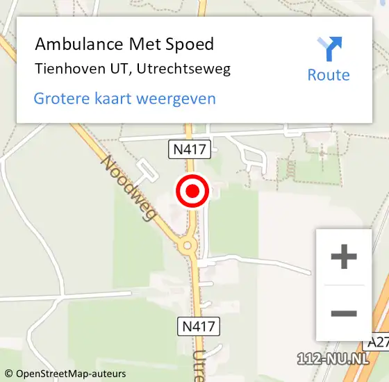 Locatie op kaart van de 112 melding: Ambulance Met Spoed Naar Tienhoven UT, Utrechtseweg op 25 september 2016 16:19