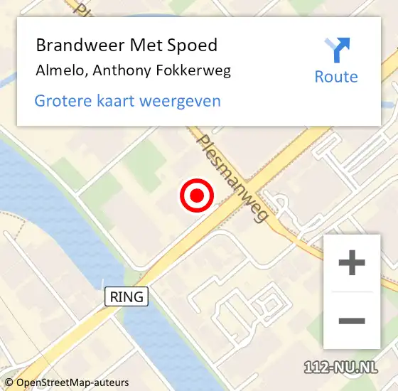 Locatie op kaart van de 112 melding: Brandweer Met Spoed Naar Almelo, Anthony Fokkerweg op 25 september 2016 16:45