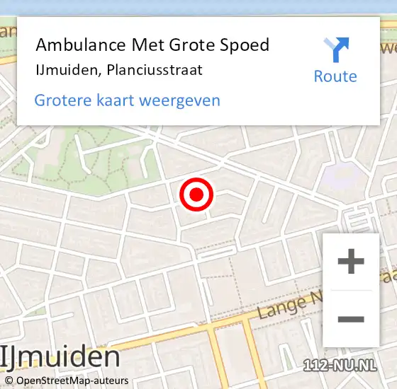 Locatie op kaart van de 112 melding: Ambulance Met Grote Spoed Naar IJmuiden, Planciusstraat op 25 september 2016 16:47