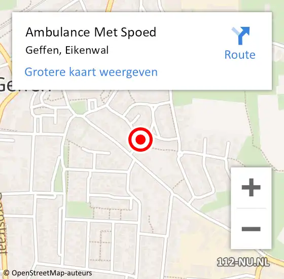 Locatie op kaart van de 112 melding: Ambulance Met Spoed Naar Geffen, Eikenwal op 25 september 2016 18:11