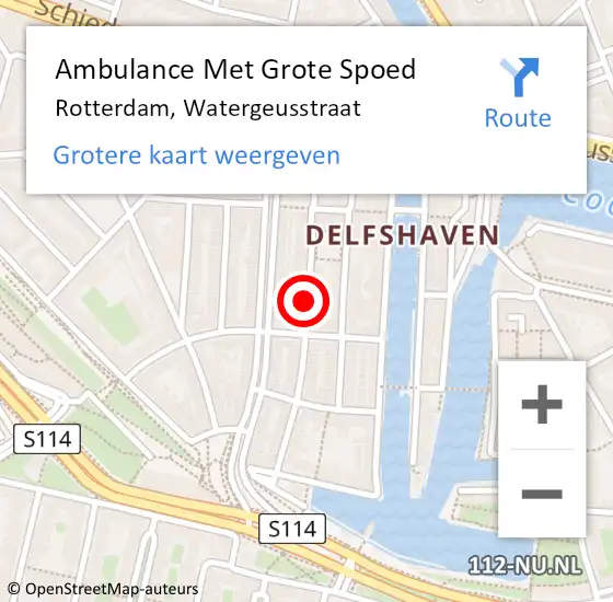 Locatie op kaart van de 112 melding: Ambulance Met Grote Spoed Naar Rotterdam, Watergeusstraat op 25 september 2016 18:13