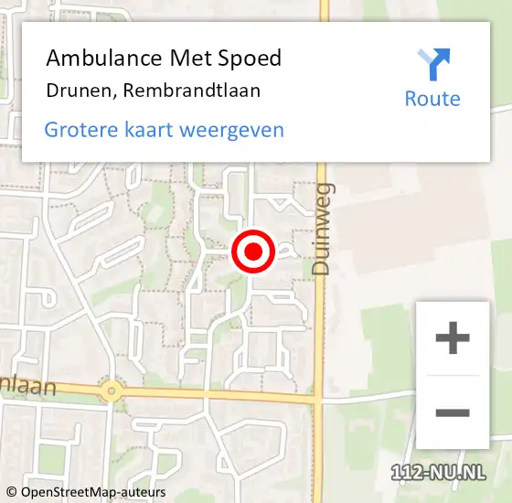 Locatie op kaart van de 112 melding: Ambulance Met Spoed Naar Drunen, Rembrandtlaan op 25 september 2016 18:21