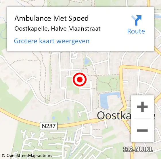 Locatie op kaart van de 112 melding: Ambulance Met Spoed Naar Oostkapelle, Halve Maanstraat op 25 september 2016 18:51