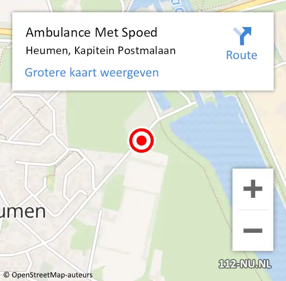 Locatie op kaart van de 112 melding: Ambulance Met Spoed Naar Heumen, Kapitein Postmalaan op 25 september 2016 19:37