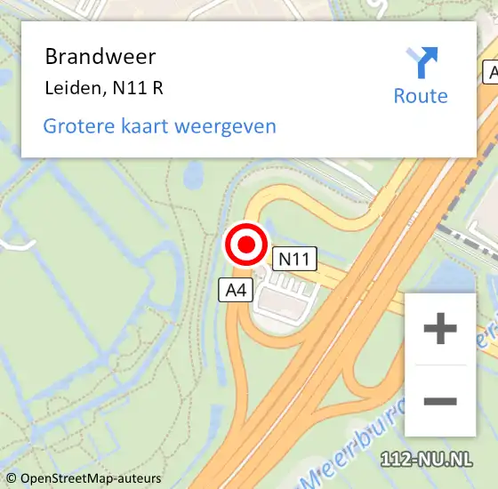 Locatie op kaart van de 112 melding: Brandweer Leiden, N11 R op 25 september 2016 19:50