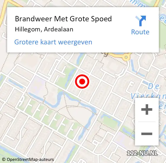 Locatie op kaart van de 112 melding: Brandweer Met Grote Spoed Naar Hillegom, Ardealaan op 25 september 2016 19:52