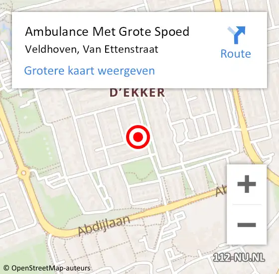 Locatie op kaart van de 112 melding: Ambulance Met Grote Spoed Naar Veldhoven, Van Ettenstraat op 25 september 2016 20:18