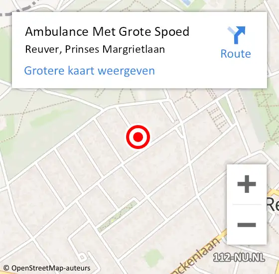 Locatie op kaart van de 112 melding: Ambulance Met Grote Spoed Naar Reuver, Prinses Margrietlaan op 25 september 2016 21:23