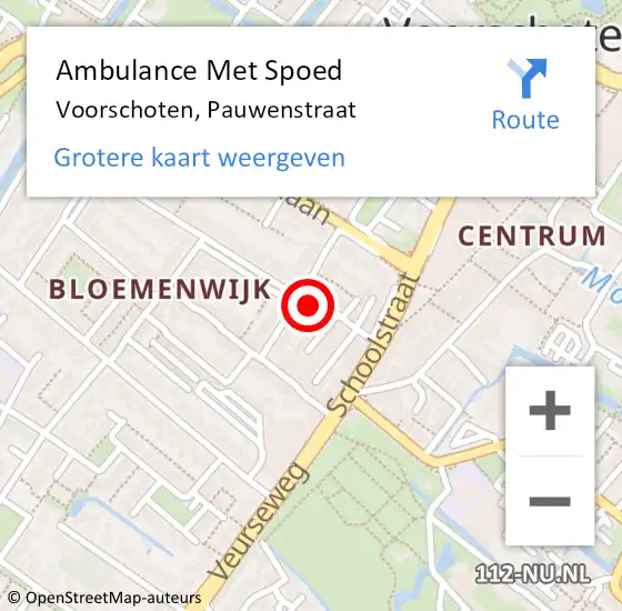Locatie op kaart van de 112 melding: Ambulance Met Spoed Naar Voorschoten, Pauwenstraat op 25 september 2016 22:20