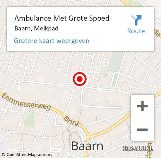 Locatie op kaart van de 112 melding: Ambulance Met Grote Spoed Naar Baarn, Melkpad op 25 september 2016 22:37