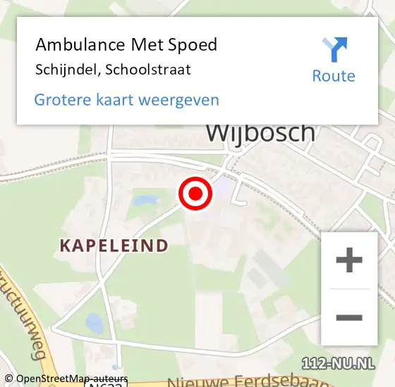 Locatie op kaart van de 112 melding: Ambulance Met Spoed Naar Schijndel, Schoolstraat op 26 september 2016 01:18