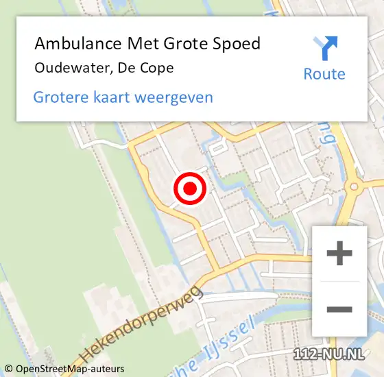 Locatie op kaart van de 112 melding: Ambulance Met Grote Spoed Naar Oudewater, De Cope op 26 september 2016 02:52