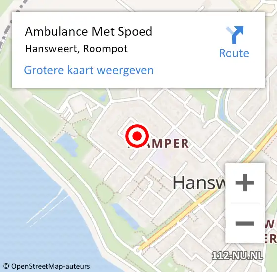 Locatie op kaart van de 112 melding: Ambulance Met Spoed Naar Hansweert, Roompot op 26 september 2016 04:01