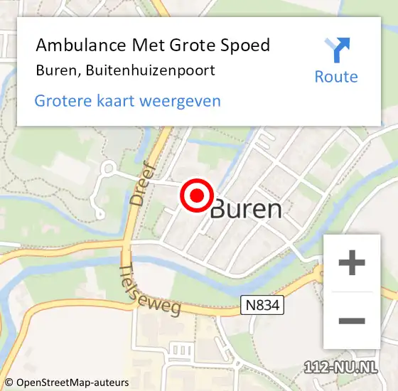 Locatie op kaart van de 112 melding: Ambulance Met Grote Spoed Naar Buren, Buitenhuizenpoort op 26 september 2016 05:34