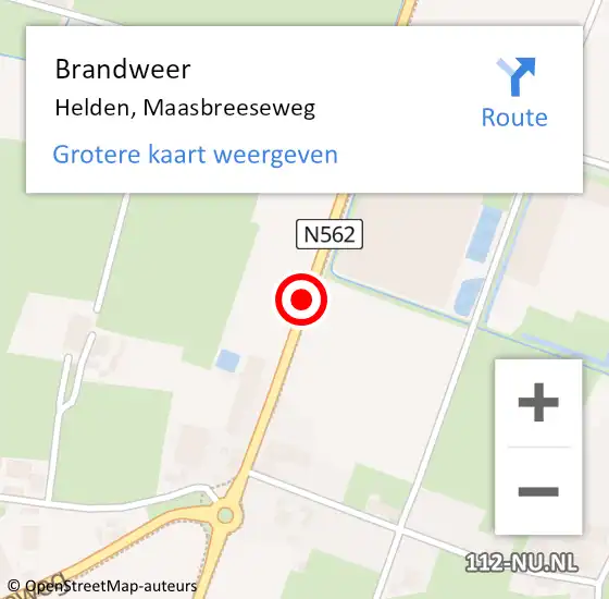 Locatie op kaart van de 112 melding: Brandweer Helden, Maasbreeseweg op 26 september 2016 07:01