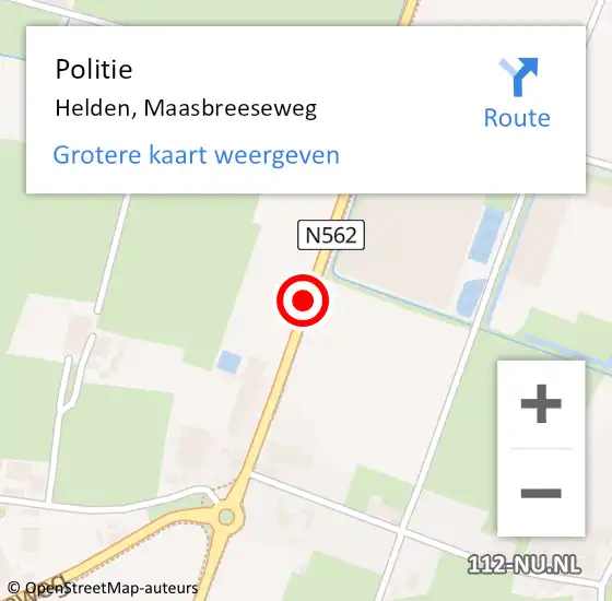 Locatie op kaart van de 112 melding: Politie Helden, Maasbreeseweg op 26 september 2016 07:14