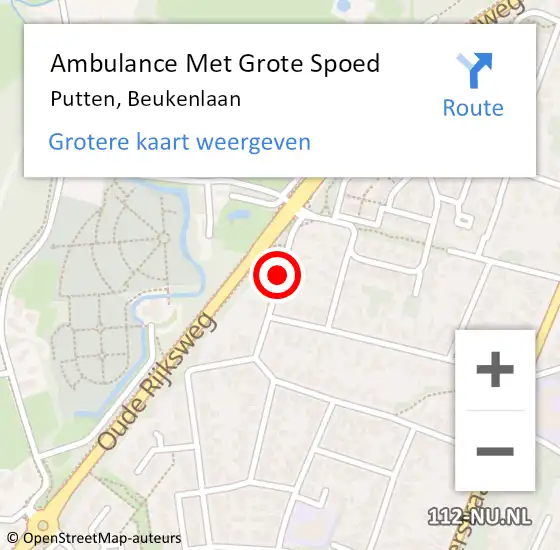 Locatie op kaart van de 112 melding: Ambulance Met Grote Spoed Naar Putten, Beukenlaan op 26 september 2016 08:16