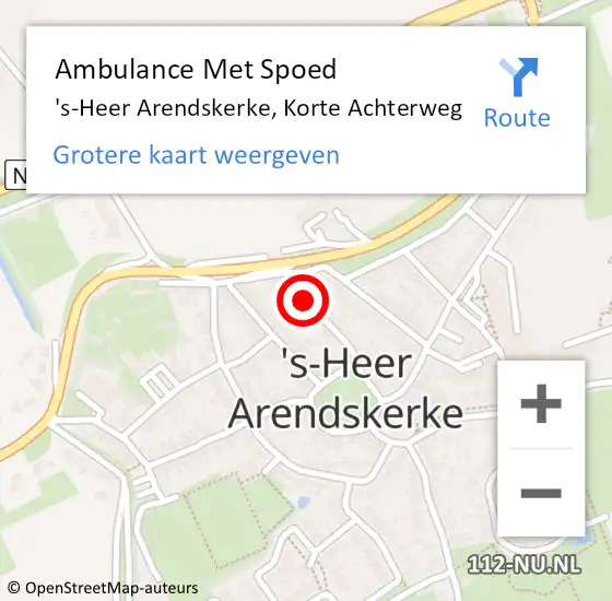 Locatie op kaart van de 112 melding: Ambulance Met Spoed Naar 's-Heer Arendskerke, Korte Achterweg op 26 september 2016 08:37