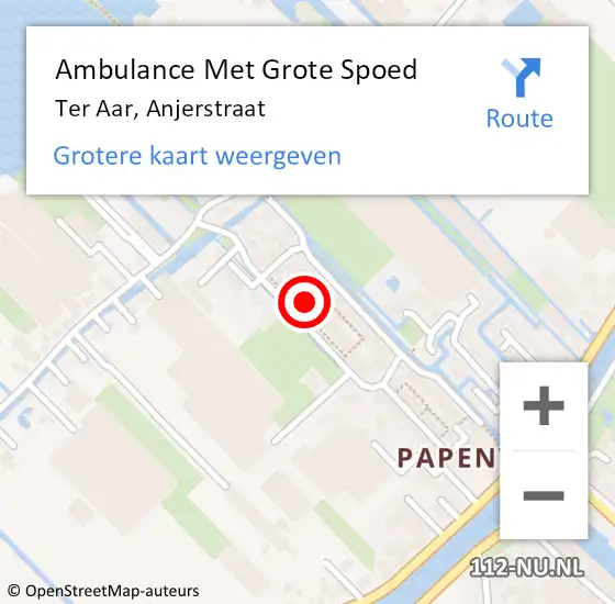 Locatie op kaart van de 112 melding: Ambulance Met Grote Spoed Naar Ter Aar, Anjerstraat op 26 september 2016 09:38