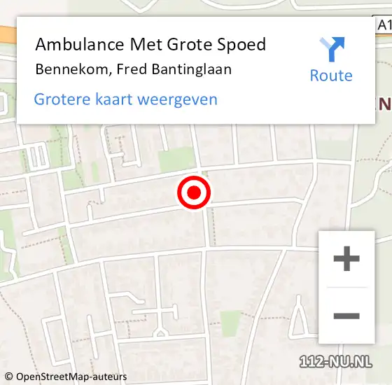 Locatie op kaart van de 112 melding: Ambulance Met Grote Spoed Naar Bennekom, Fred Bantinglaan op 26 september 2016 10:57