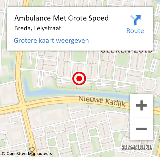 Locatie op kaart van de 112 melding: Ambulance Met Grote Spoed Naar Breda, Lelystraat op 26 september 2016 12:02