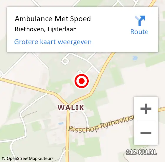 Locatie op kaart van de 112 melding: Ambulance Met Spoed Naar Riethoven, Lijsterlaan op 26 september 2016 13:15