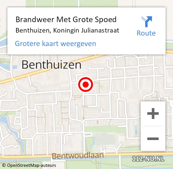 Locatie op kaart van de 112 melding: Brandweer Met Grote Spoed Naar Benthuizen, Koningin Julianastraat op 26 september 2016 13:22