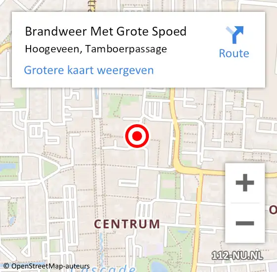 Locatie op kaart van de 112 melding: Brandweer Met Grote Spoed Naar Hoogeveen, Tamboerpassage op 26 september 2016 13:36