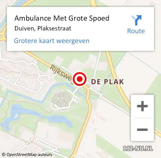 Locatie op kaart van de 112 melding: Ambulance Met Grote Spoed Naar Duiven, Plaksestraat op 26 september 2016 13:36