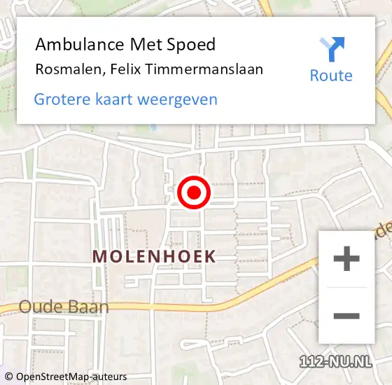 Locatie op kaart van de 112 melding: Ambulance Met Spoed Naar Rosmalen, Felix Timmermanslaan op 26 september 2016 13:56