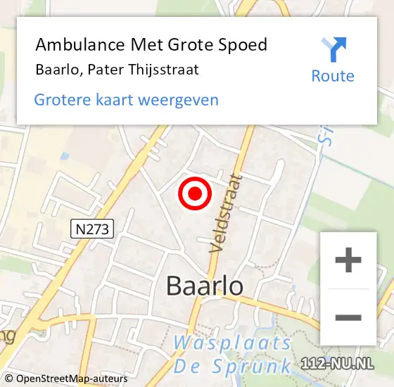 Locatie op kaart van de 112 melding: Ambulance Met Grote Spoed Naar Baarlo, Pater Thijsstraat op 26 september 2016 15:00