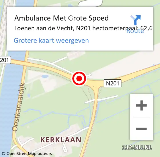 Locatie op kaart van de 112 melding: Ambulance Met Grote Spoed Naar Loenen aan de Vecht, N201 hectometerpaal: 62,6 op 26 september 2016 15:18