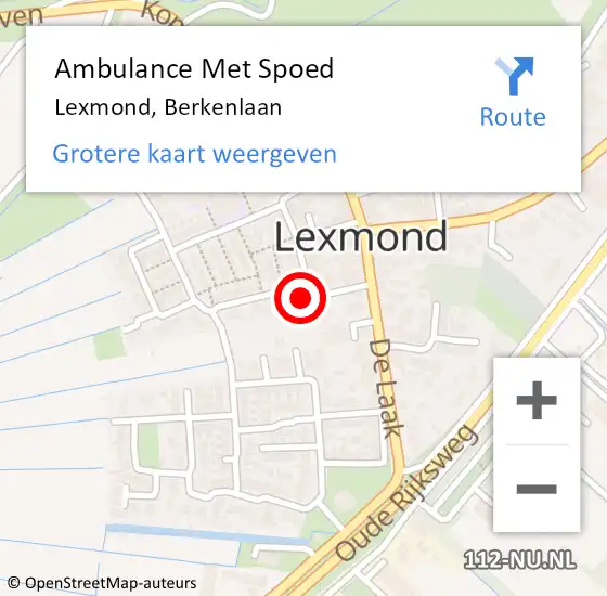 Locatie op kaart van de 112 melding: Ambulance Met Spoed Naar Lexmond, Berkenlaan op 26 september 2016 15:29