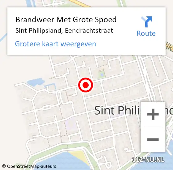 Locatie op kaart van de 112 melding: Brandweer Met Grote Spoed Naar Sint Philipsland, Eendrachtstraat op 26 september 2016 15:40