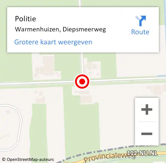 Locatie op kaart van de 112 melding: Politie Warmenhuizen, Diepsmeerweg op 26 september 2016 16:12