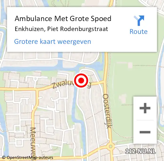 Locatie op kaart van de 112 melding: Ambulance Met Grote Spoed Naar Enkhuizen, Piet Rodenburgstraat op 26 september 2016 16:39