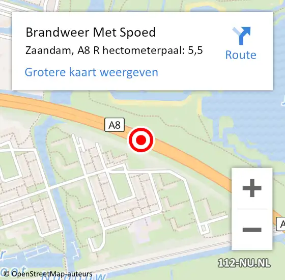 Locatie op kaart van de 112 melding: Brandweer Met Spoed Naar Zaandam, A8 R hectometerpaal: 5,5 op 26 september 2016 17:04