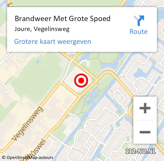 Locatie op kaart van de 112 melding: Brandweer Met Grote Spoed Naar Joure, Vegelinsweg op 26 september 2016 17:20