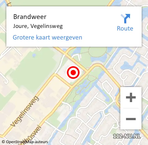 Locatie op kaart van de 112 melding: Brandweer Joure, Vegelinsweg op 26 september 2016 17:24