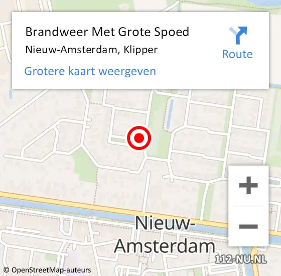 Locatie op kaart van de 112 melding: Brandweer Met Grote Spoed Naar Nieuw-Amsterdam, Klipper op 26 september 2016 18:08