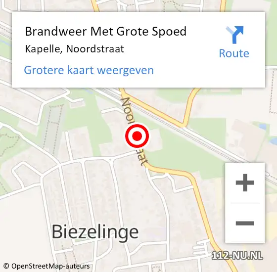 Locatie op kaart van de 112 melding: Brandweer Met Grote Spoed Naar Kapelle, Noordstraat op 26 september 2016 20:22