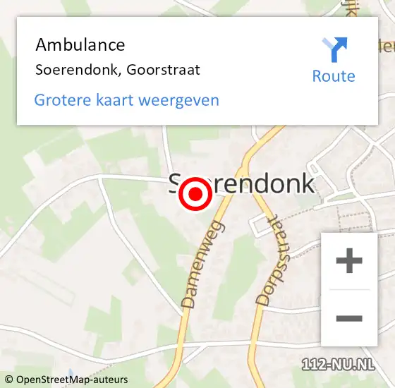 Locatie op kaart van de 112 melding: Ambulance Soerendonk, Goorstraat op 26 september 2016 20:34