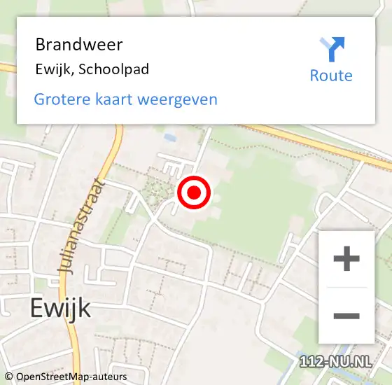 Locatie op kaart van de 112 melding: Brandweer Ewijk, Schoolpad op 26 september 2016 20:39