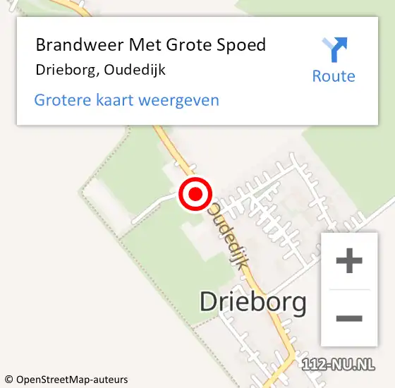 Locatie op kaart van de 112 melding: Brandweer Met Grote Spoed Naar Drieborg, Oudedijk op 27 september 2016 04:21