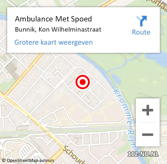 Locatie op kaart van de 112 melding: Ambulance Met Spoed Naar Bunnik, Kon Wilhelminastraat op 27 september 2016 06:40