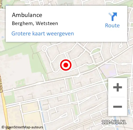 Locatie op kaart van de 112 melding: Ambulance Berghem, Wetsteen op 27 september 2016 09:02