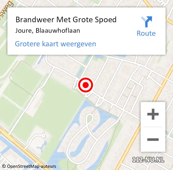 Locatie op kaart van de 112 melding: Brandweer Met Grote Spoed Naar Joure, Blaauwhoflaan op 27 september 2016 09:06