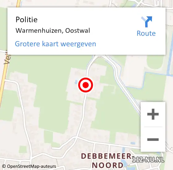 Locatie op kaart van de 112 melding: Politie Warmenhuizen, Oostwal op 27 september 2016 10:02