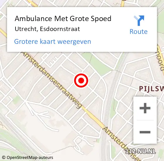 Locatie op kaart van de 112 melding: Ambulance Met Grote Spoed Naar Utrecht, Esdoornstraat op 27 september 2016 11:56